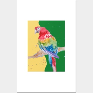 Parrot Watercolor Painting Macaw - Yellow Green Posters and Art